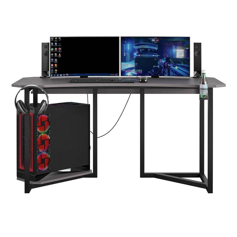 ErgoQuest Gray Gaming Desk with USB, Cup Holder & Headphone Hook