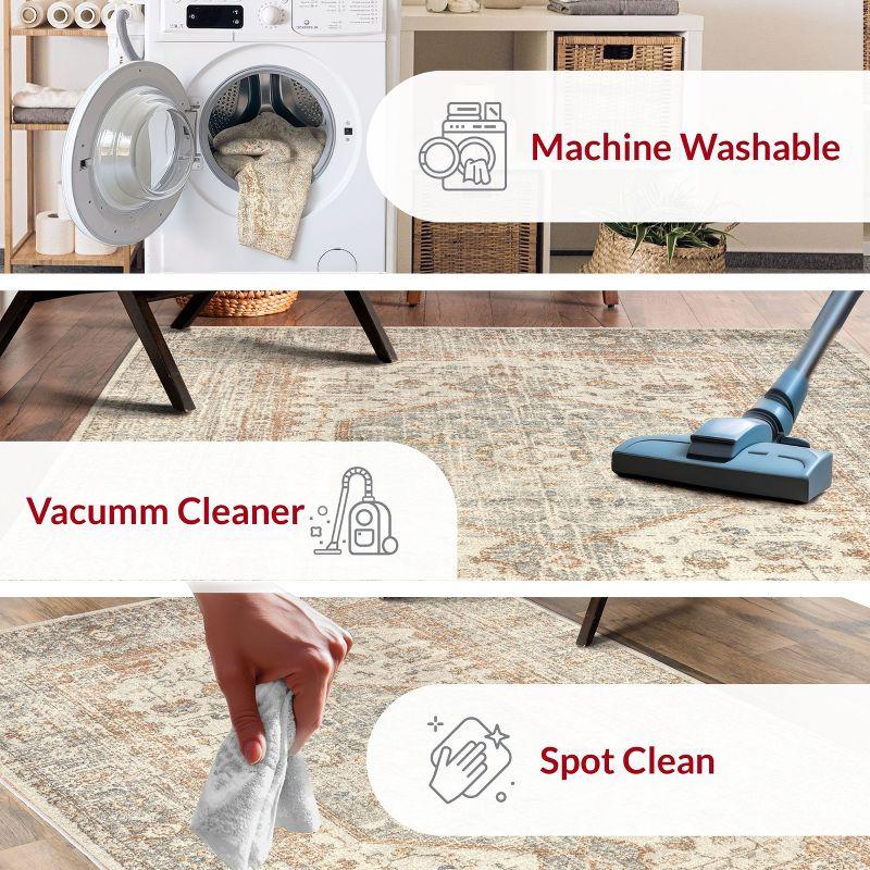 Nuloom 8x10 Machine Washable Rain Haven Vintage Medallion Indoor Area Rug, Light Grey Non-Slip Backing, Stain Resistant,  BedroomLiving Room, Kitchen