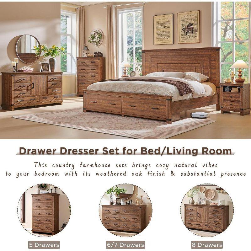 Nightstand with Charging Station & 2 Drawers, Farmhouse 18" Wide Night Stand, Rustic End Table for Bedroom, Reclaimed Barnwood