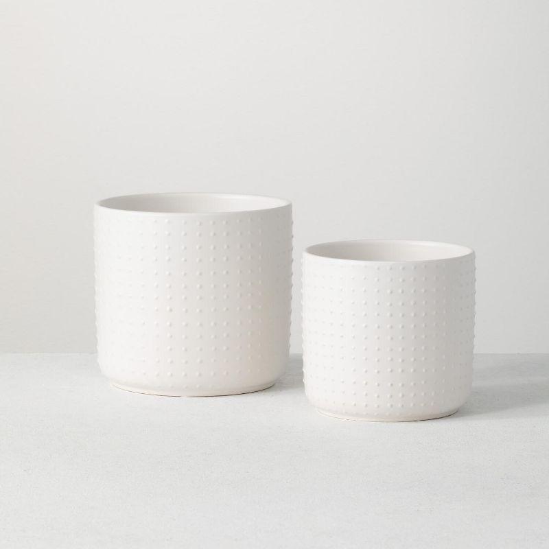 White Ceramic Textured Indoor/Outdoor Planter Vases Set of 2