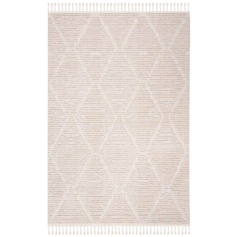 Nomadic Artistry Beige Wool Blend 5'3" x 7'6" Hand-Knotted Area Rug