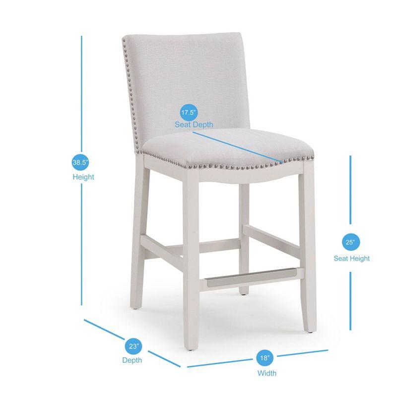 Comfort Pointe Arissa Counter Height Barstool Snow: Upholstered, Hardwood Frame, Nailhead Trim