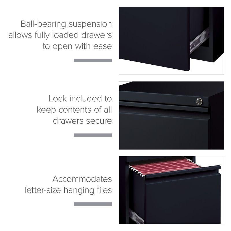 20" Deep 2-Drawer Pedestal File Cabinet - Hirsh: Steel, Black, Roll File, Narrow, No Assembly, GreenGuard Certified