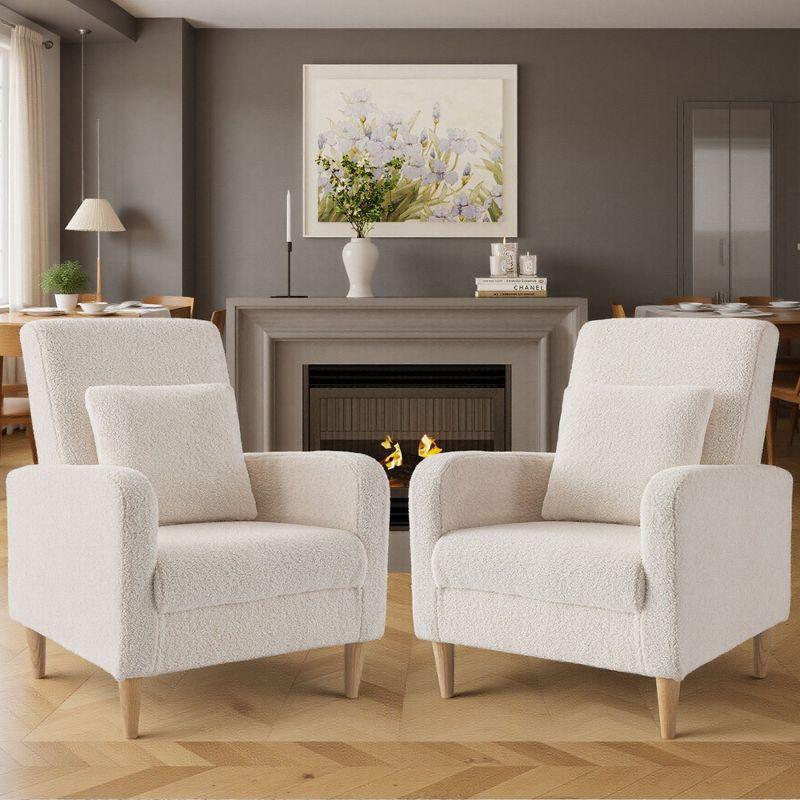 Ora Maison Modern Fabric Armchair with Cushion, Upholstered Side Chair for Living Room, Solo Sofa Chair with Wood Support,Beige