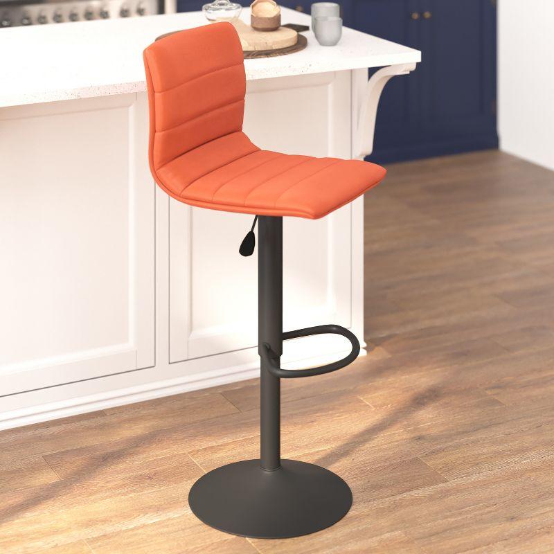 Flash Furniture Vincent Modern Cognac Vinyl Adjustable Bar Stool with Back, Counter Height Swivel Stool with Black Pedestal Base