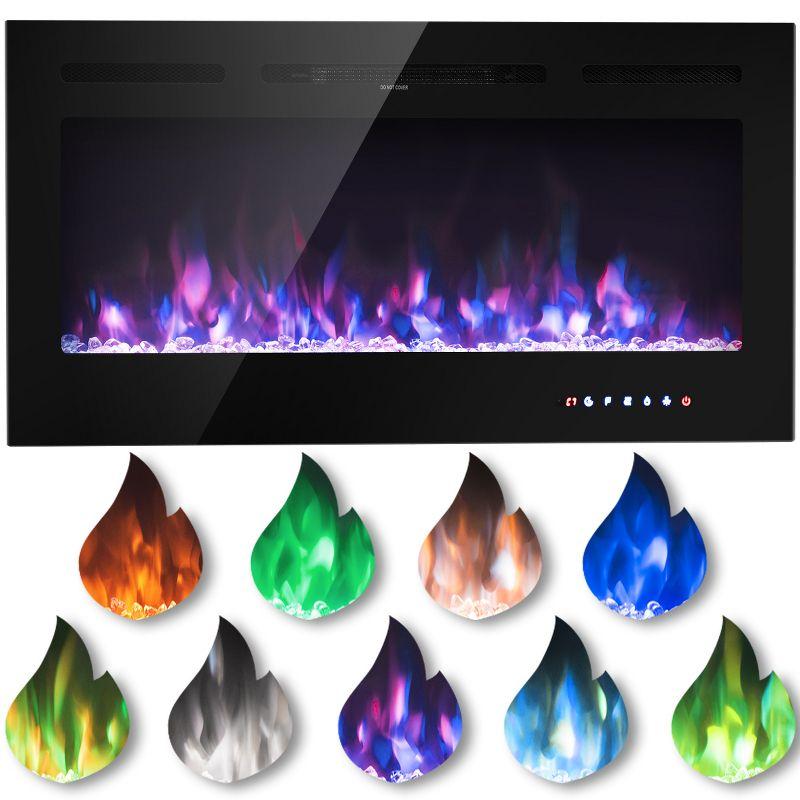 Tangkula 36"/40"/50" Recessed Electric Fireplace Wall Mounted Heater w/Remote Control 750W/1500W mode Adjustable Flame