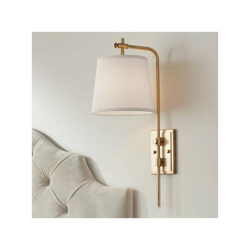 Barnes and Ivy Seline Modern Wall Lamp with Dimmer Warm Gold Metal Plug-in 7" Light Fixture Adjustable Off White Shade for Bedroom Living Room House