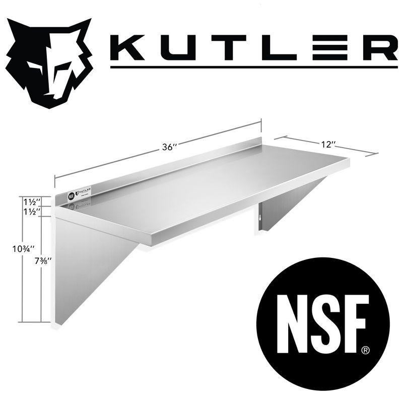 KUTLER Stainless Steel Shelf, NSF Commercial Wall Mount Shelves w/ Backsplash, Floating Metal Mounted Shelving for Restaurant, Kitchen, Home