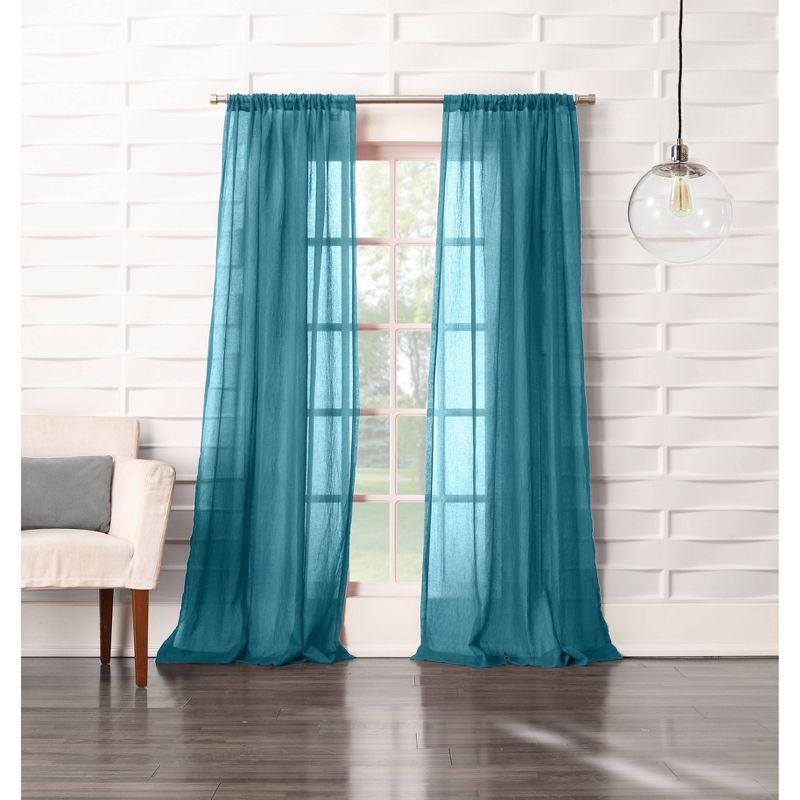 50"x95" No. 918 Sheer Avril Crushed Texture Rod Pocket Curtain Panel Marine: Sheer Curtain Panel, Polyester, 1 Piece