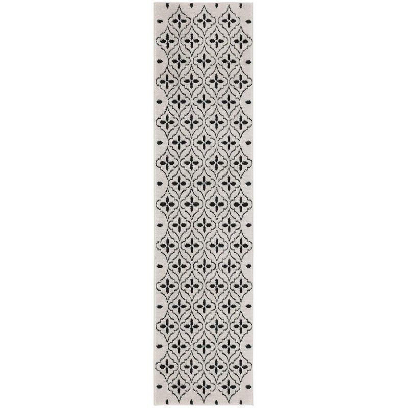 Ivory Black Moroccan Trellis Indoor Outdoor Runner Rug