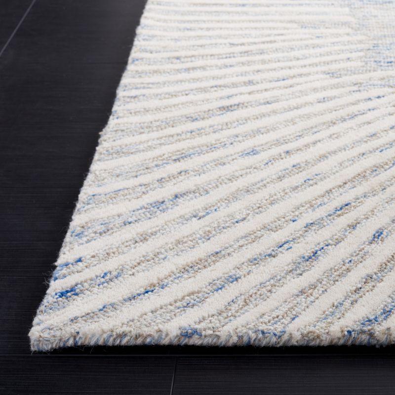 Abstract Blue & Ivory Tufted Wool Square Area Rug, 6' x 9'