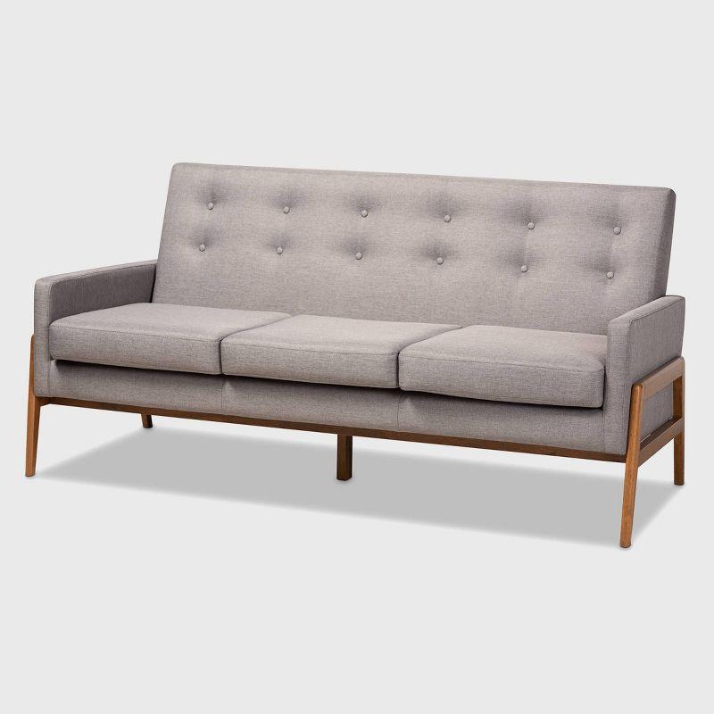 Mid-Century Modern Light Grey Tufted Faux Leather Sofa