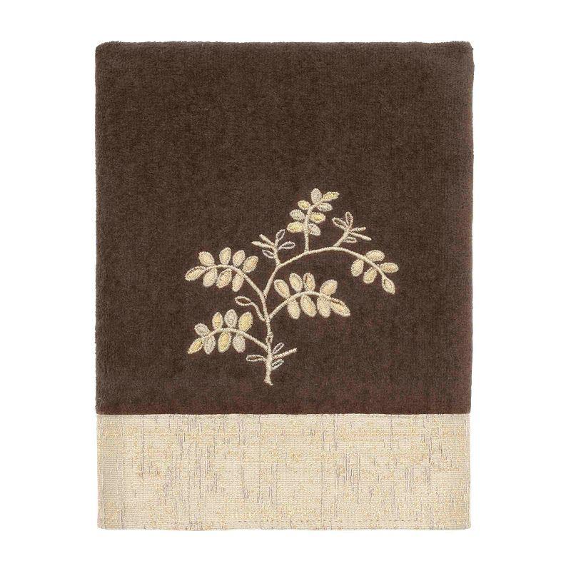 Mocha Cotton Hand Towel with Embroidered Branches