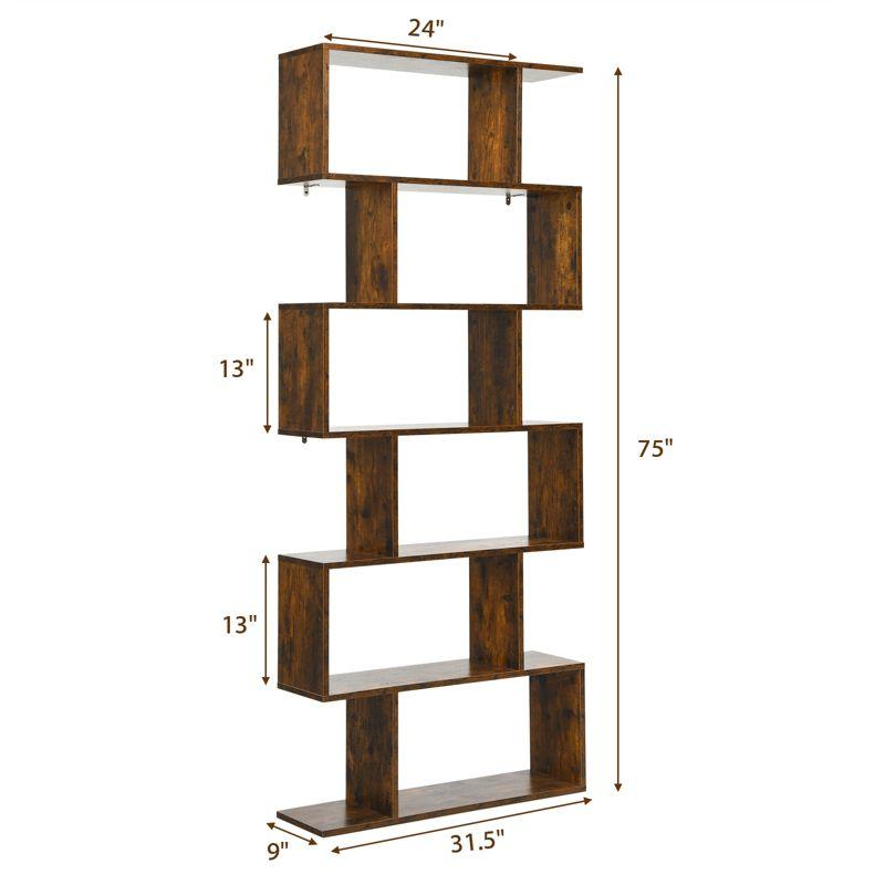 Modern 6-Tier S-Shaped Coffee Bookshelf in Engineered Wood