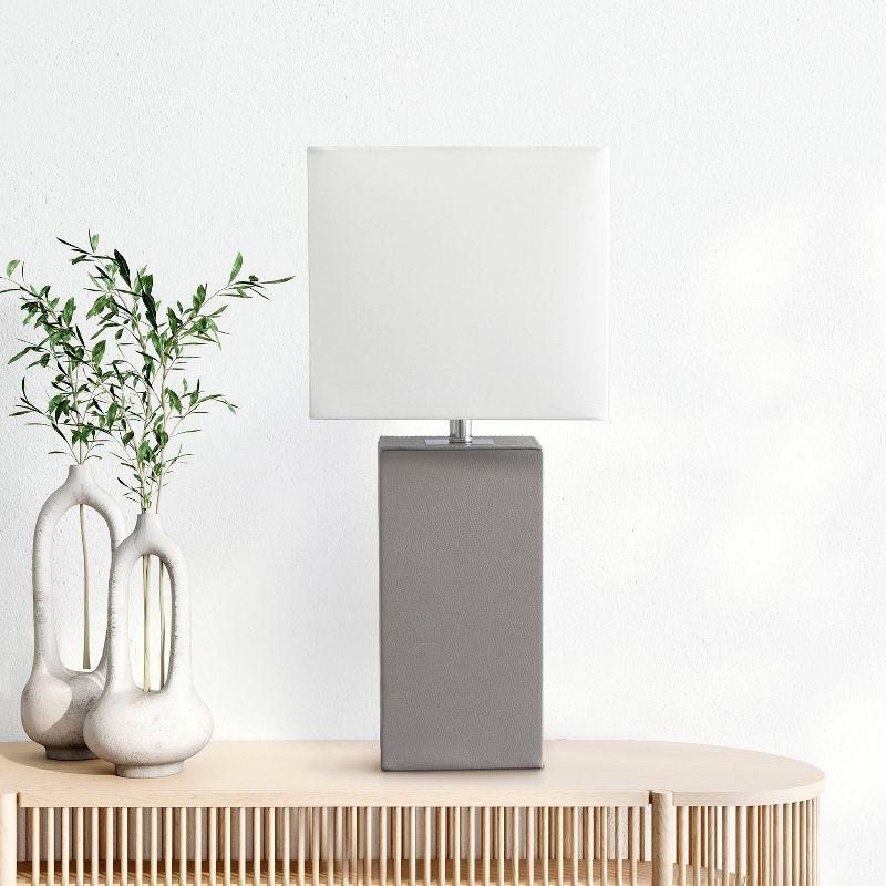Leather Table Lamp with Fabric Shade Gray - Elegant Designs: UL Listed, Modern Decor, Cotton Rectangle Shade