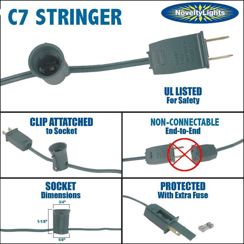 Novelty Lights 100 Feet C7/E12 Candelabra Base Christmas Stringer, Vintage Holiday Hanging Light String, 12" Spacing, SPT-1 20 Gauge Green Wire