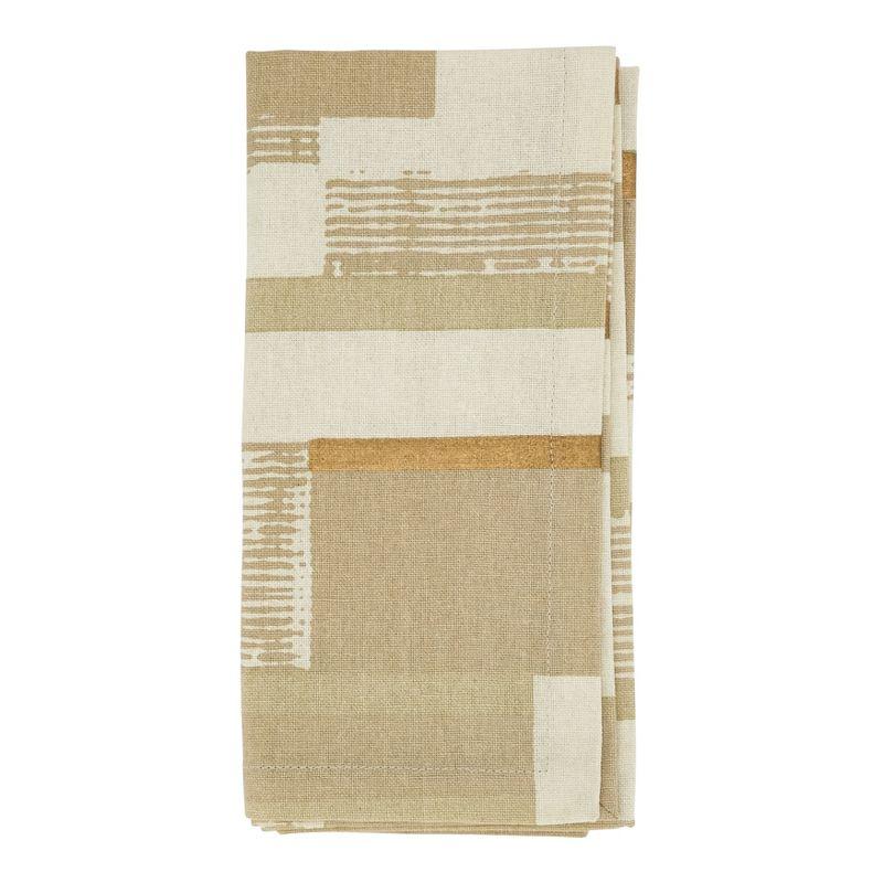 Beige and Gold Geometric Cotton Table Napkins, Set of 4