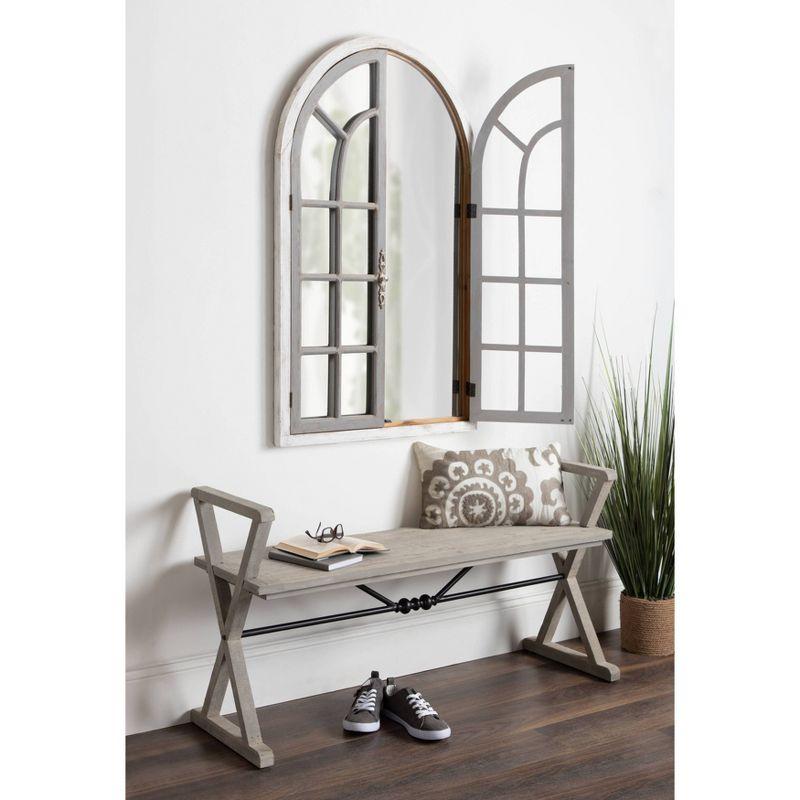 Rustic Gray Wood Windowpane Arch Wall Mirror