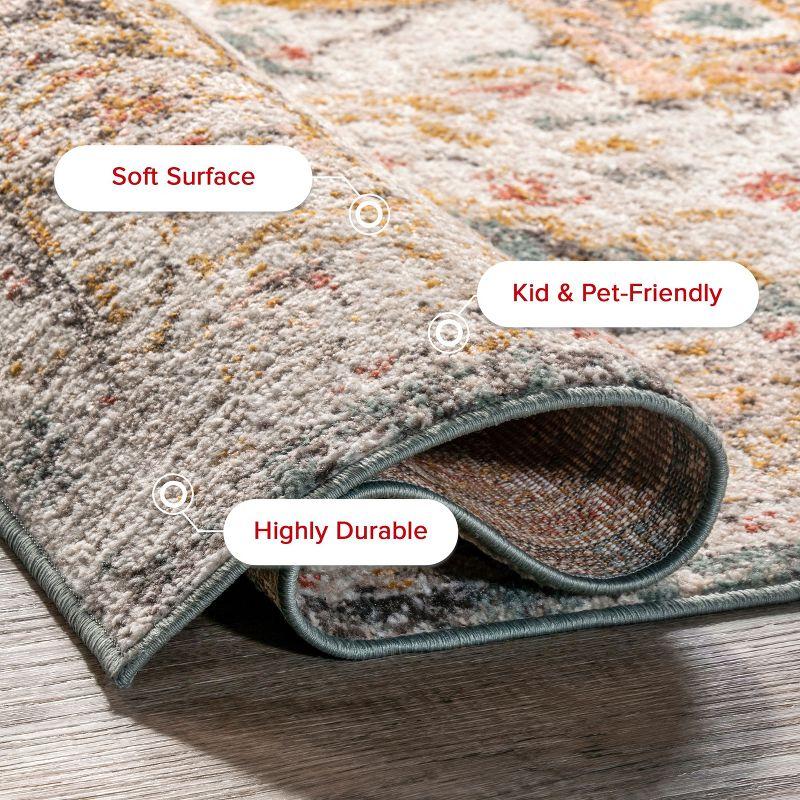 Nuloom 5 Round Justine Vintage Medallion Indoor Area Rug, Beige, Faded Persian Design, Stain Resistant, BedroomLiving Room, Kitchen,