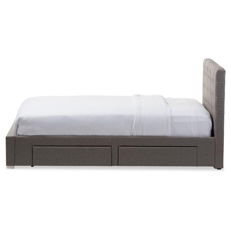 Baxton Studio King Rene Modern And Contemporary Fabric 4-Drawer Storage Platform Bed Gray: Low Profile, MDF Frame, No Box Spring Needed