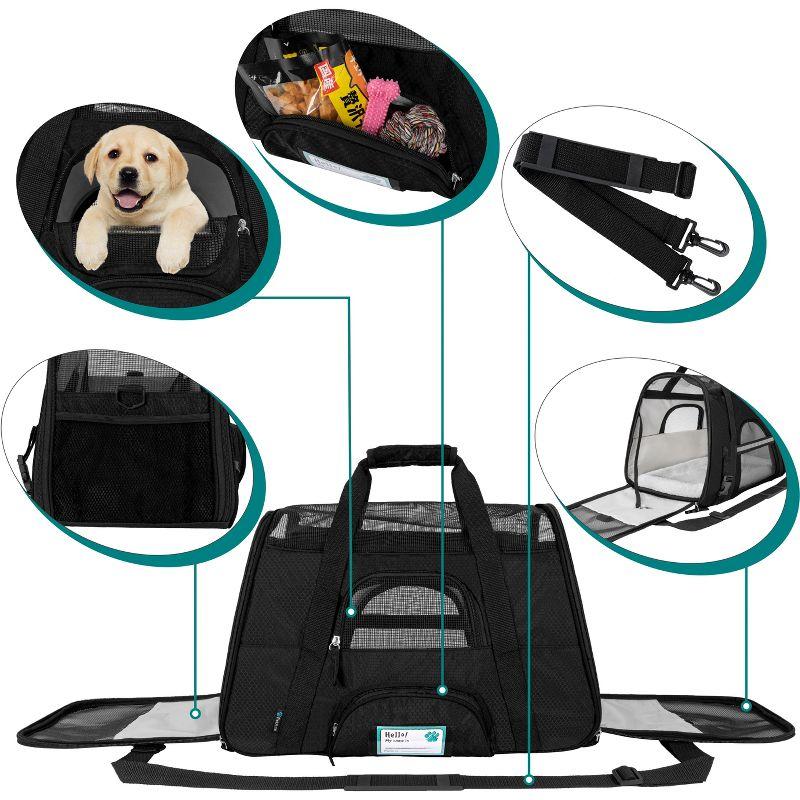 PetAmi Airline Approved Pet Carrier for Cat Dog, Soft Sided Travel Supplies Accessories, Ventilated Carrying Bag Kitten Puppy (Black, Large)
