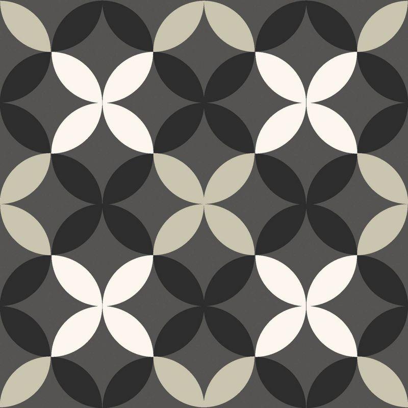 Arbor Black and Gray Floral Geometric Vinyl Peel & Stick Floor Tiles