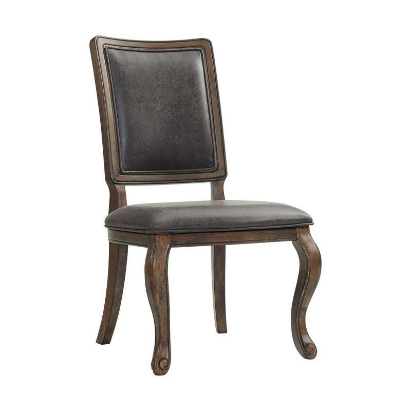 Rustic Walnut Wood & Distressed Gray Faux Leather Side Chair Set