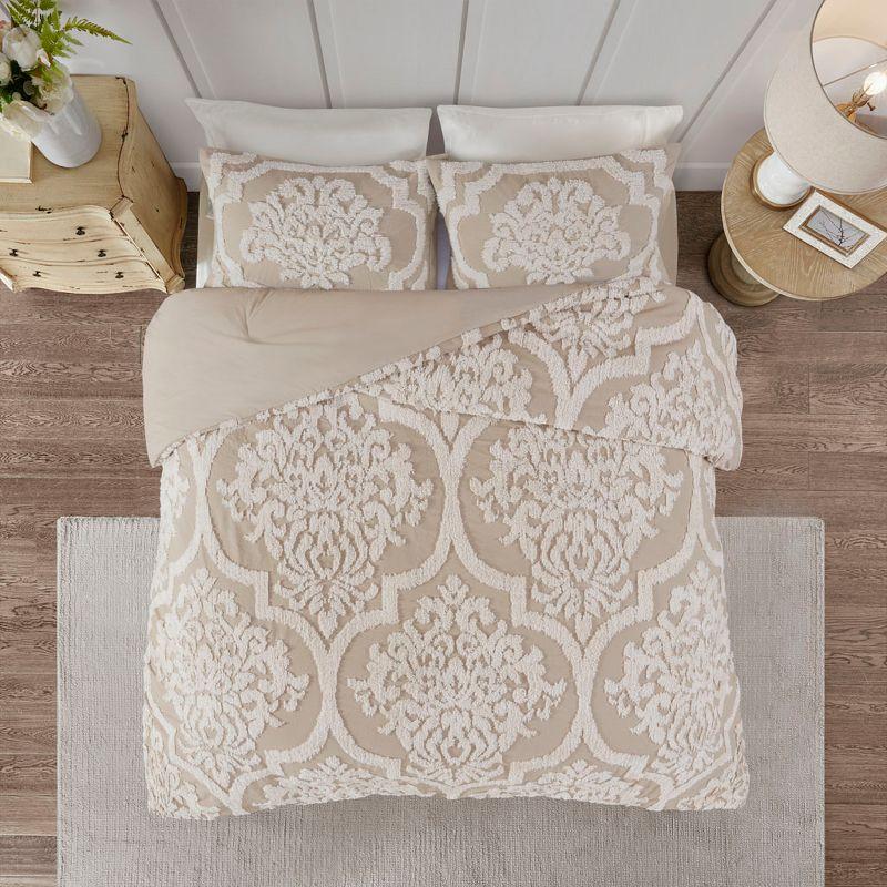 Gracie Mills Fitzpatrick 3 piece Tufted Cotton Chenille Damask Comforter Set
