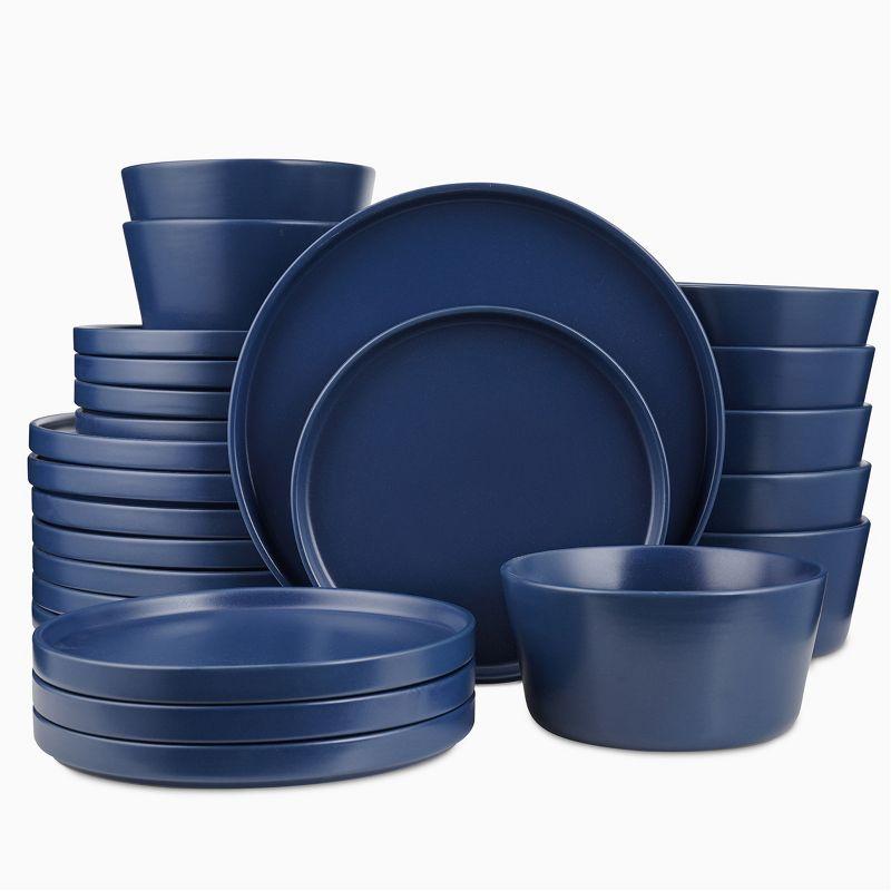 Blue Ceramic 16-Piece Solid Dinnerware Set for 8