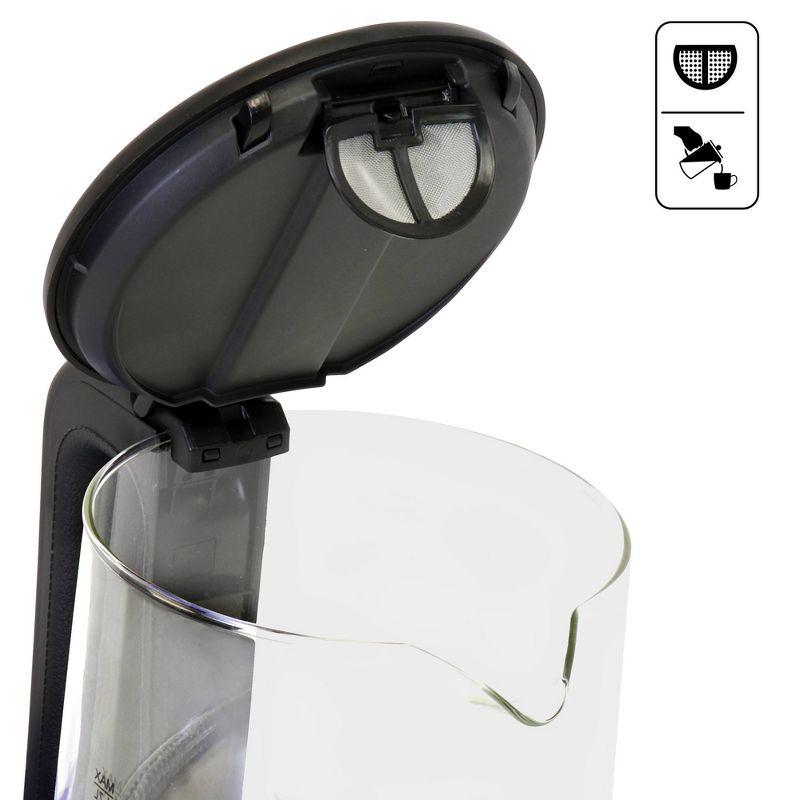 Total Chef Cordless Electric Glass Kettle LED Light 1.8 QT/1.7L: 360° Rotating Base, Automatic Shut-Off, 1100W, Water Boiler