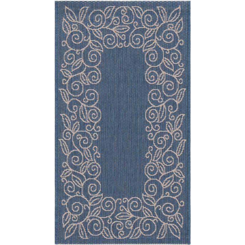 Elegant Blue & Beige Synthetic Indoor/Outdoor Rectangular Rug