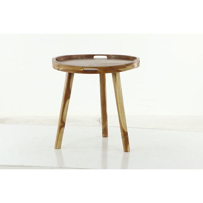 Elegant Round Teak Wood Side Table with Tripod Base - 25" Brown