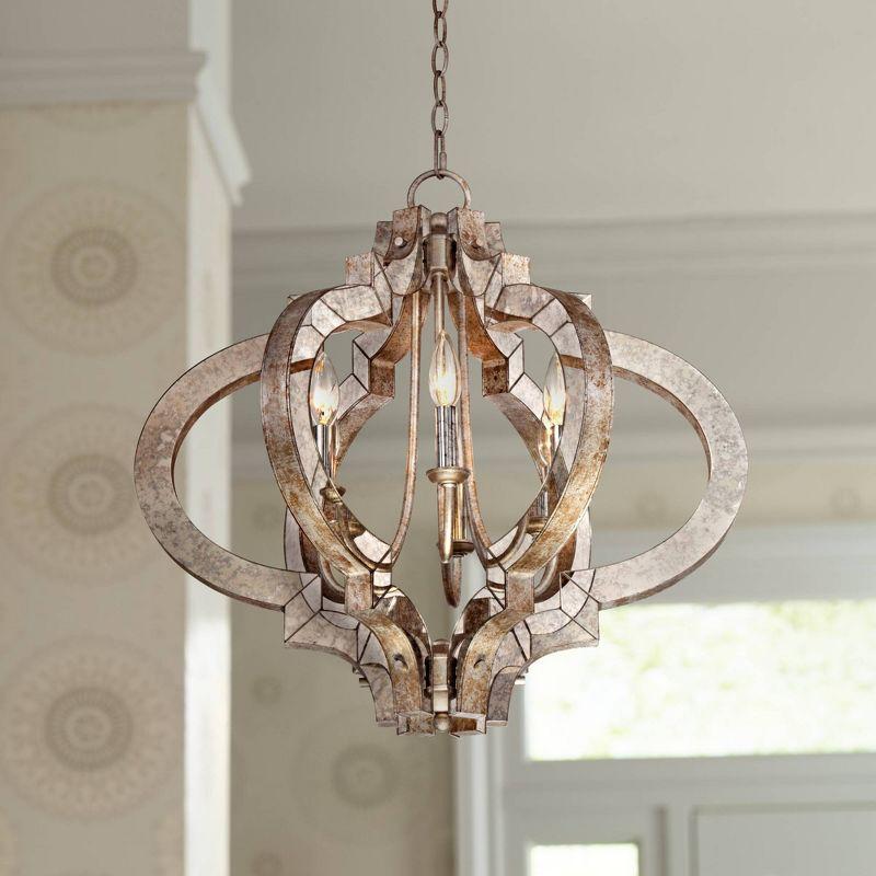 Aged Bronze 6-Light Candle Chandelier with Silver Accents