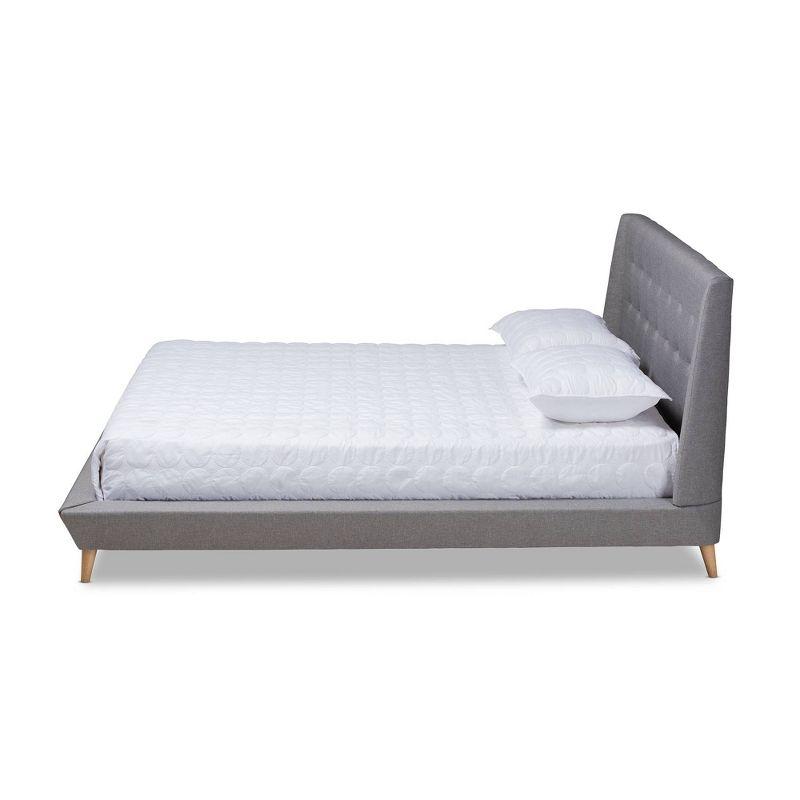 Naya King-Size Grey Tufted Wingback Upholstered Bed with Oak Legs