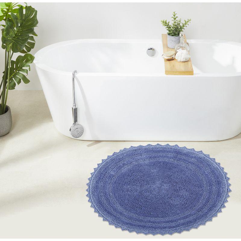Better Trends Lilly Crochet 100% Cotton Tufted Reversible Bath Rug 30" Round - Blue