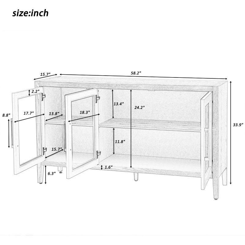 Wood Storage Cabinet With Three Tempered Glass Doors And Adjustable Shelf, Modern Accent Cabinet Black-Cuddlewood