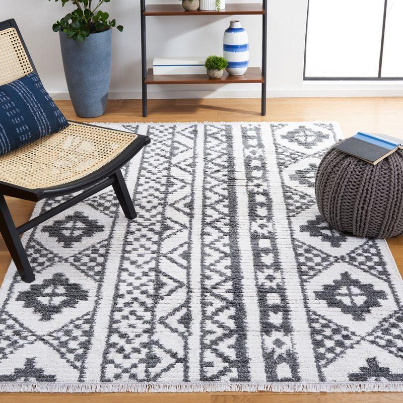 Augustine Nomadic Boho-Mod Black & Ivory Square Area Rug