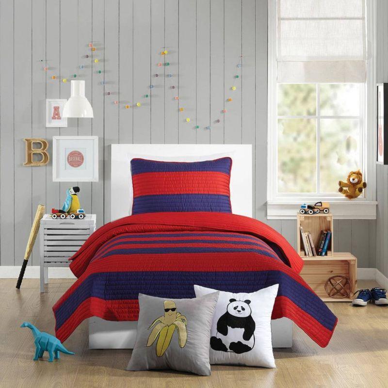 Lavelle Red/Blue Stripe Reversible Quilt Set