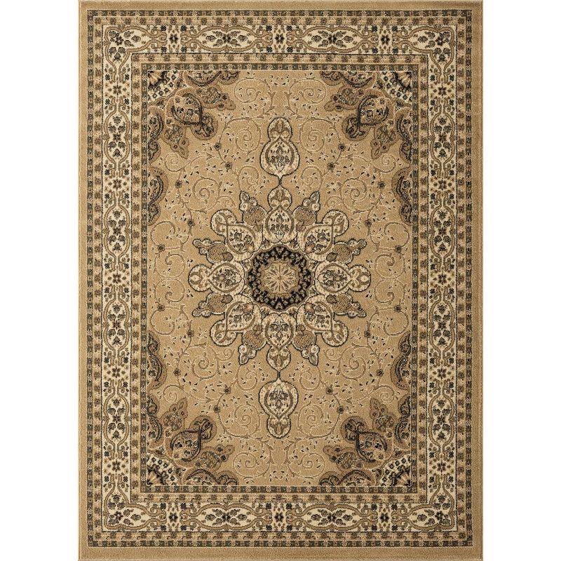 Elegant Beige 5' x 7' Oriental Medallion Synthetic Area Rug