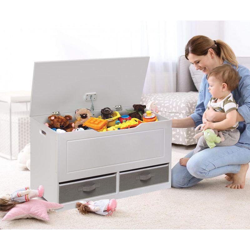 Dual-Tone White & Gray Toy Storage Bench with Reversible Baskets