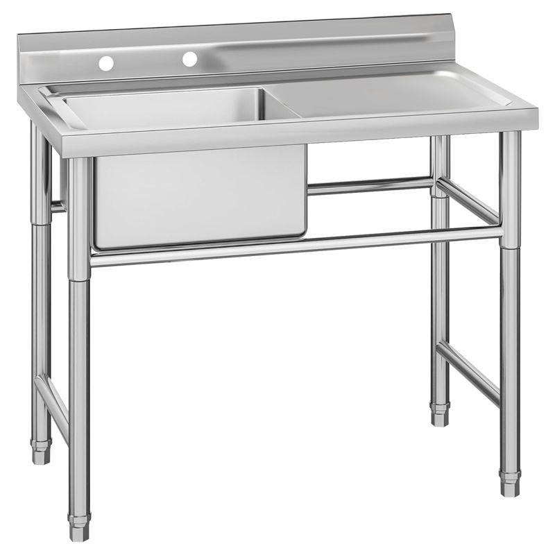 Commercial Stainless Steel Utility Sink,Free-Standing Design for Kitchen, Laundry, Garage & Workshop,Single sink + platform