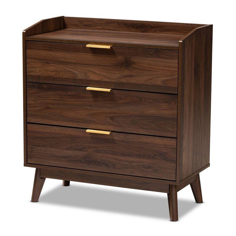 Lena Mid-Century Walnut 3-Drawer Chest with Gold-Tone Handles