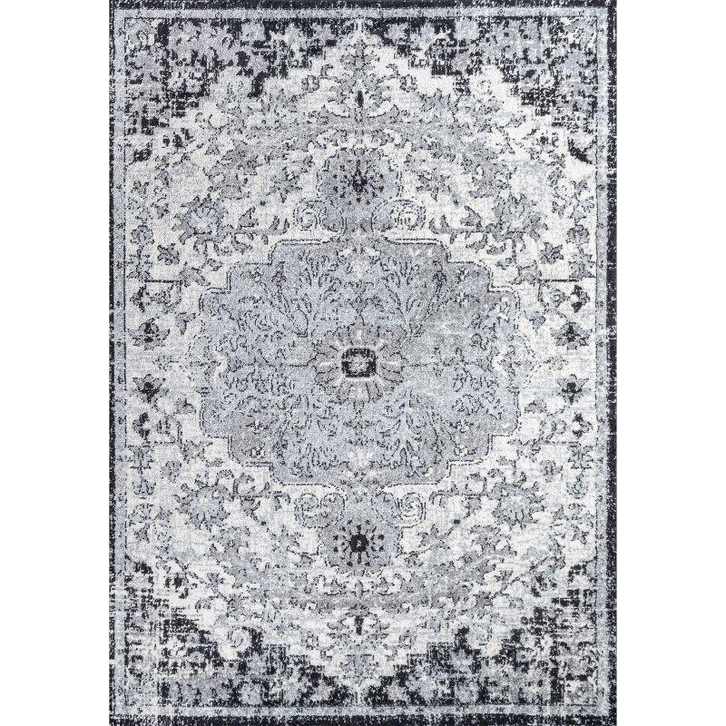 Gray and Black Medallion Synthetic 4' x 6' Area Rug