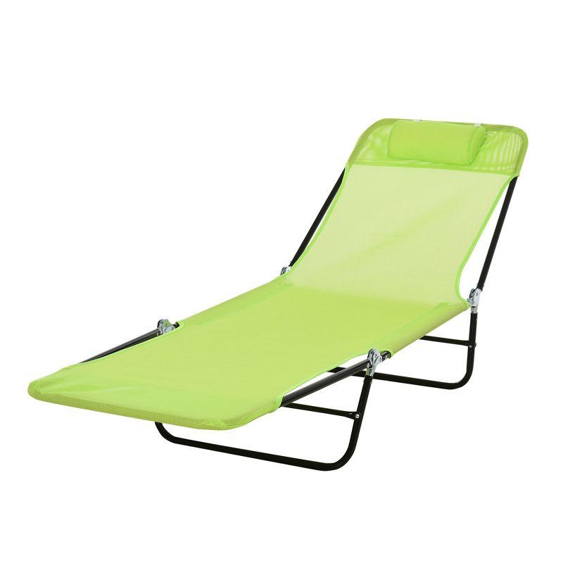 Outsunny Foldable Outdoor Chaise Lounge Chair, 5-Level Reclining Camping Tanning Chair with Breathable Mesh Fabric and Headrest, Green