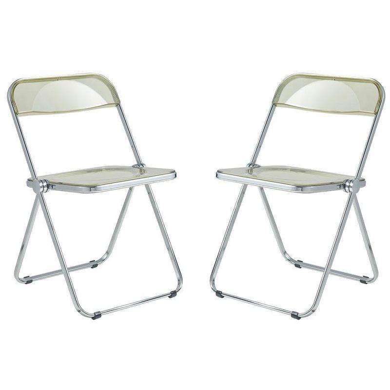 LeisureMod Lawrence Modern Acrylic Folding Chair With Metal Frame Set of 2, Amber