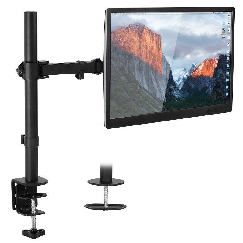 Mount-It! Single Monitor Arm Mount | Desk Stand | Full Motion Height Adjustable Articulating Tilt | Fits 13 - 32 Inch | C-Clamp and Grommet Base