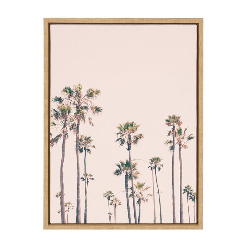 Pink Palm Tree Paradise Pastel Canvas Wall Art with Natural Frame