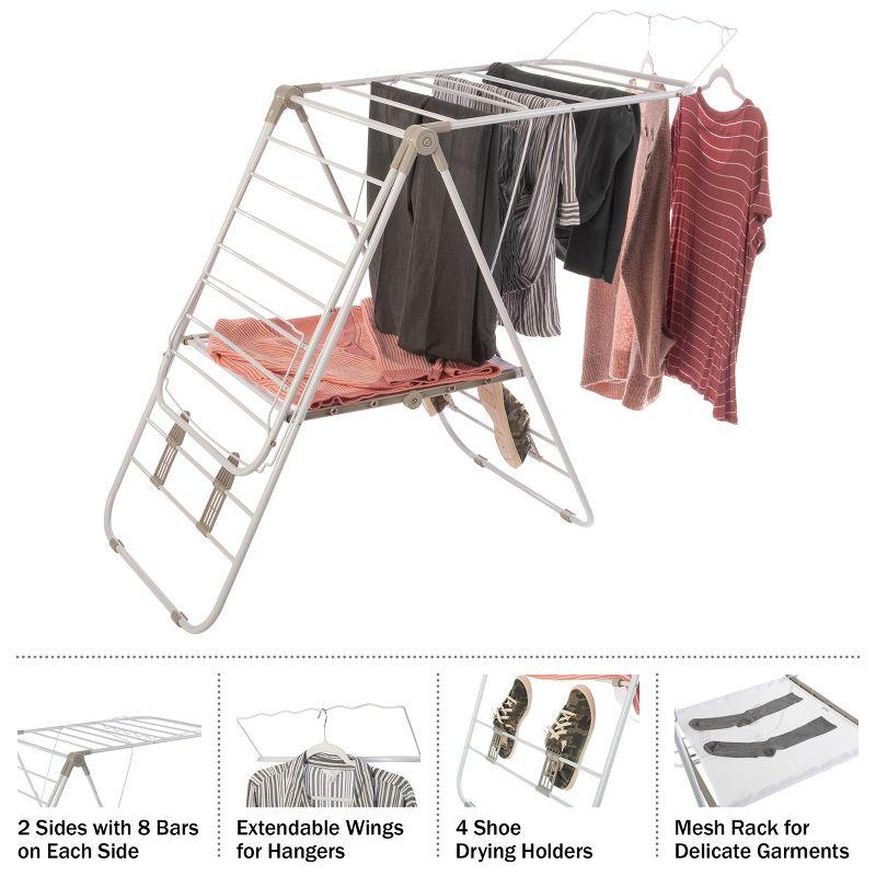 Clothes Drying Rack - Indoor/Outdoor Portable Laundry Rack for Clothing, Towels, Shoes and More - Collapsible Clothes Stand by Everyday Home (White)