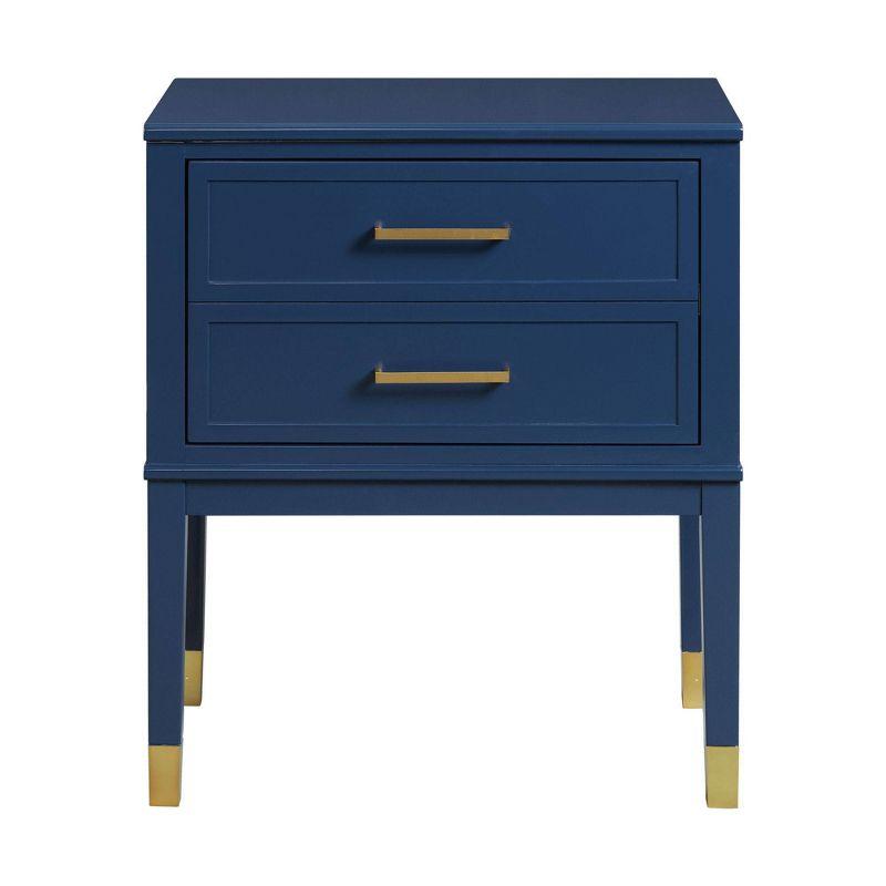 Modern Navy Blue Rectangular Side Table with Gold Accents and Storage