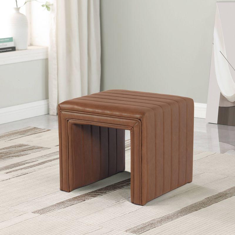 Modern Channel Ottoman Caramel Faux Leather - HomePop: Upholstered Rectangle, No Assembly Required